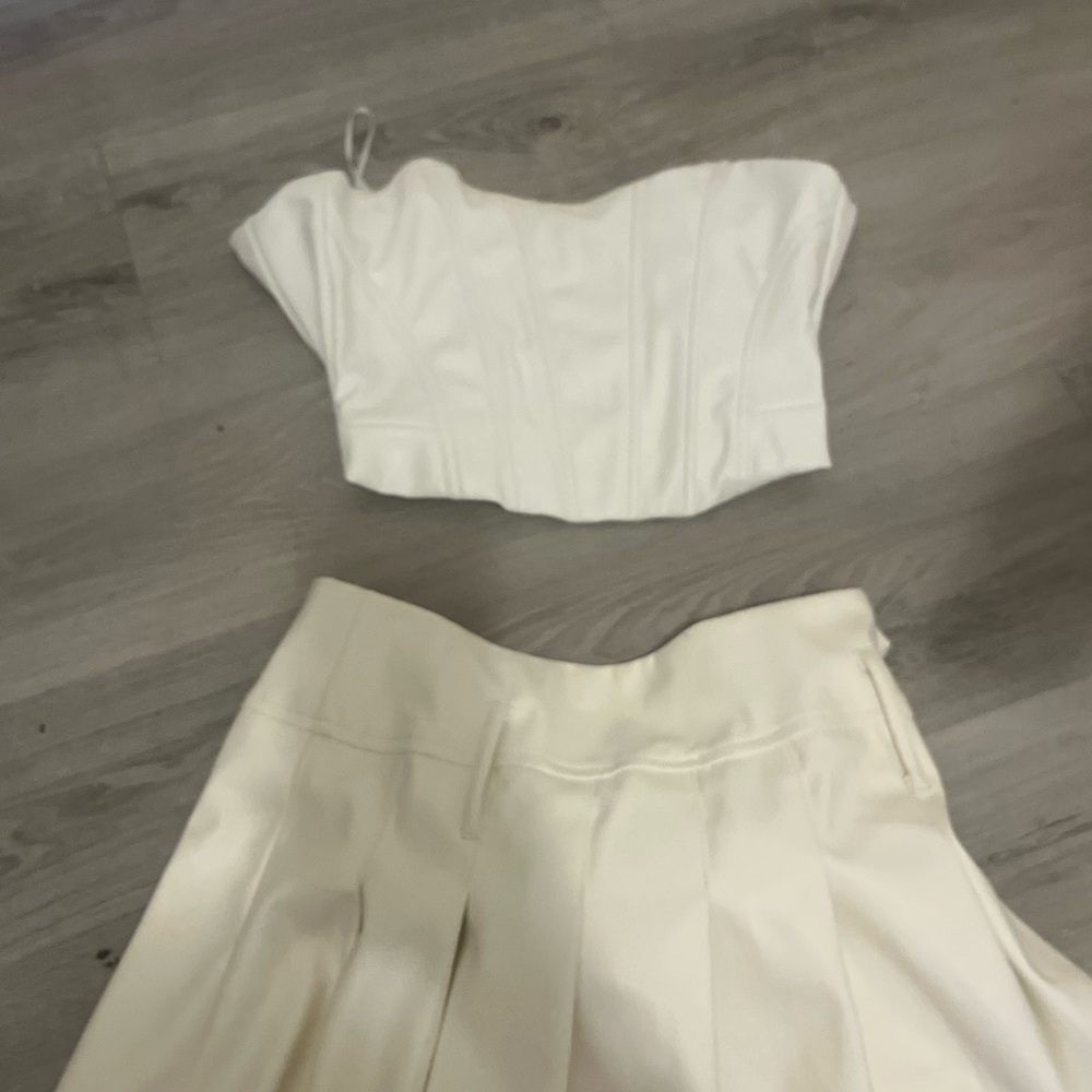White Strapless Top and Skirt Set